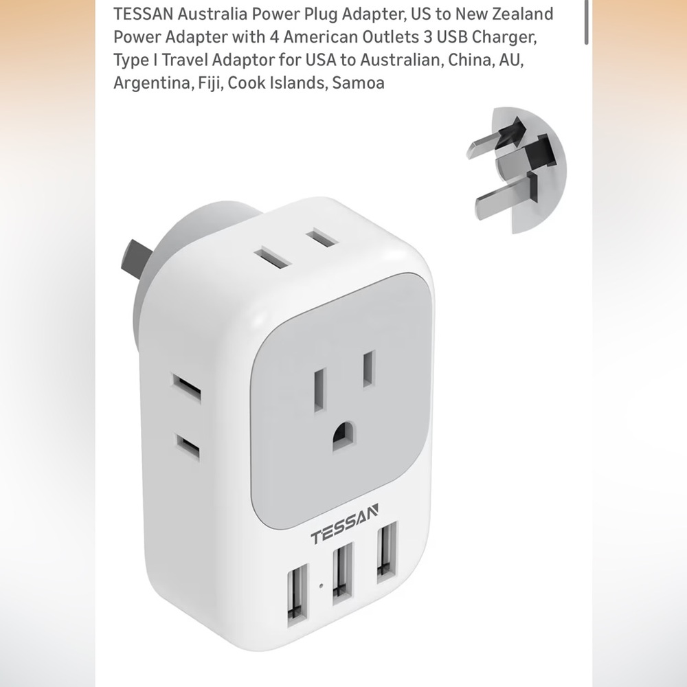 White Travel Power Plug Adapter with 3 USB Ports